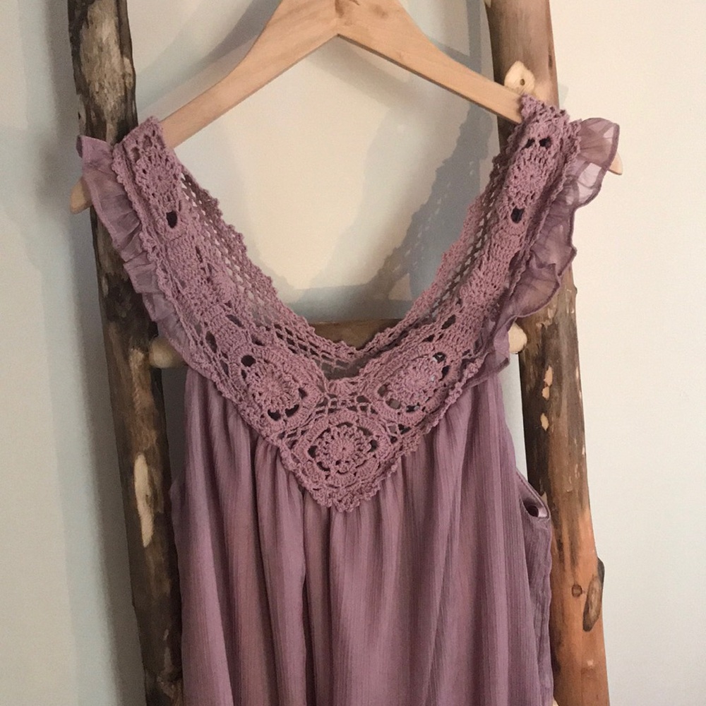 Pretty boho purple dress with lace neck
